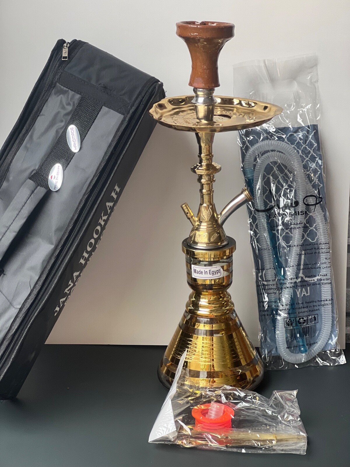 Egyptian Hookah 20 inch Glass Base Imported Gold 